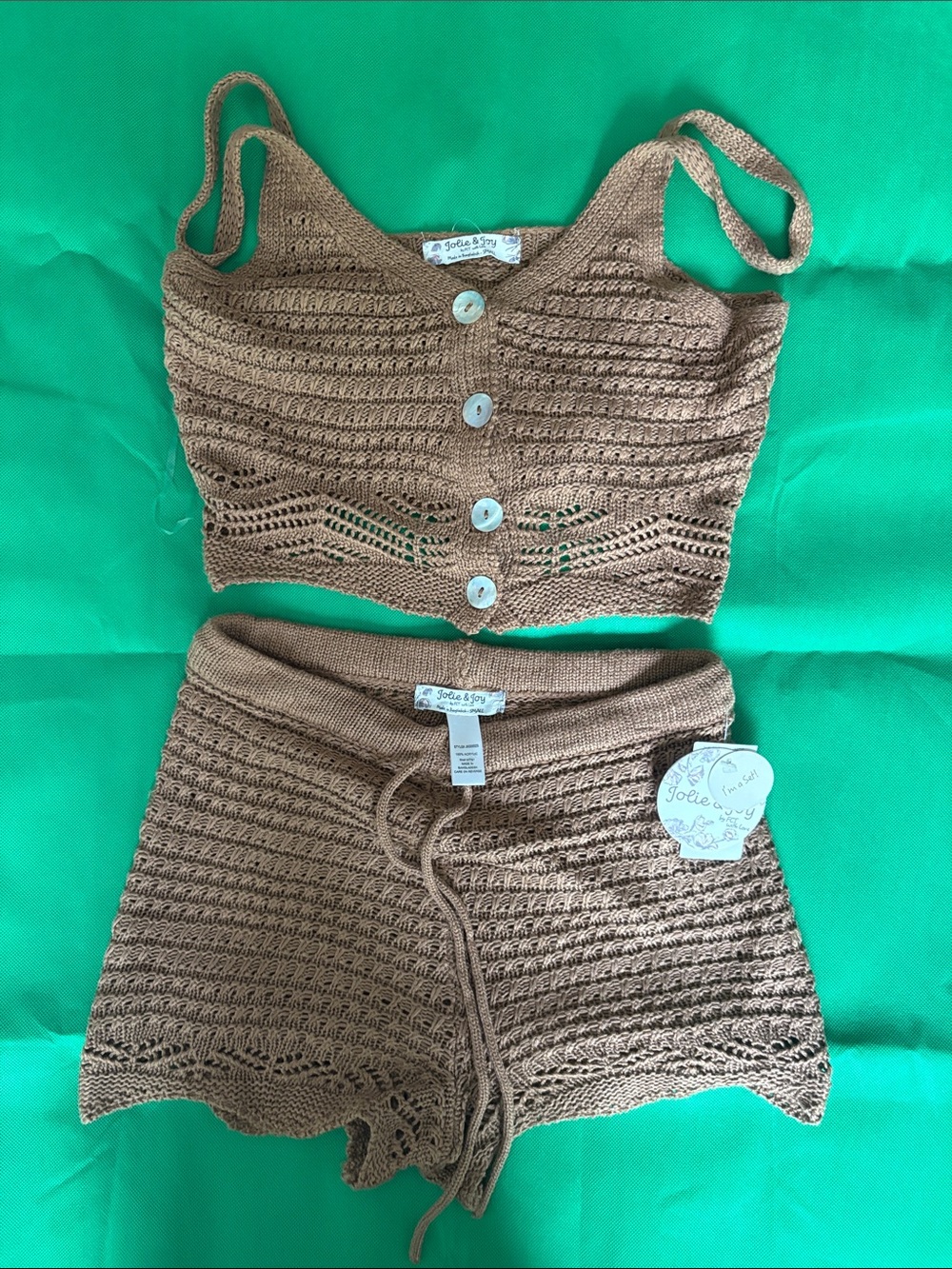 Jolie & Joy Crochet Knit Tank and Shorts Set - Tan